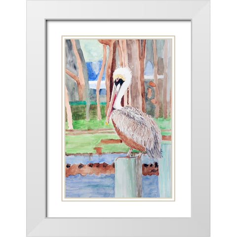 Brown Pelican White Modern Wood Framed Art Print with Double Matting by Derr, Wynn