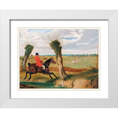 The Suffolk Hunt-Full Cry White Modern Wood Framed Art Print with Double Matting by Herring, John Frederick