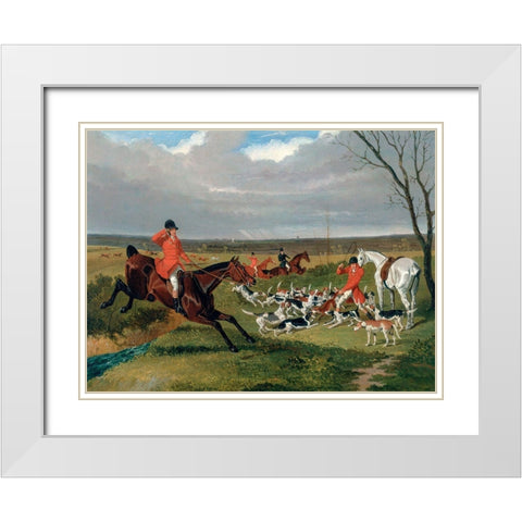 The Suffolk Hunt-The Death White Modern Wood Framed Art Print with Double Matting by Herring, John Frederick