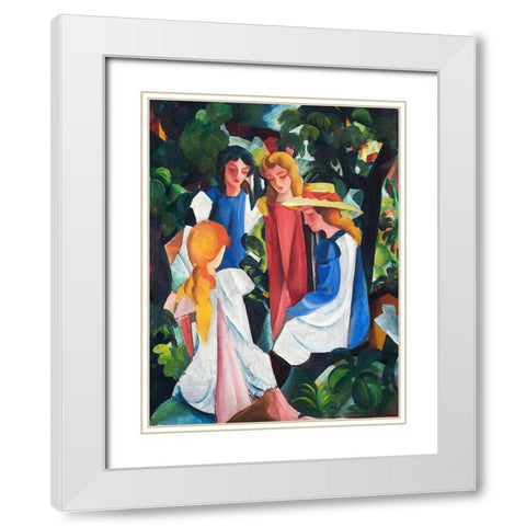 Four Girls White Modern Wood Framed Art Print with Double Matting by Macke, August
