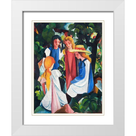 Four Girls White Modern Wood Framed Art Print with Double Matting by Macke, August
