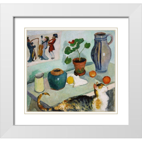 Still life with a cat White Modern Wood Framed Art Print with Double Matting by Macke, August