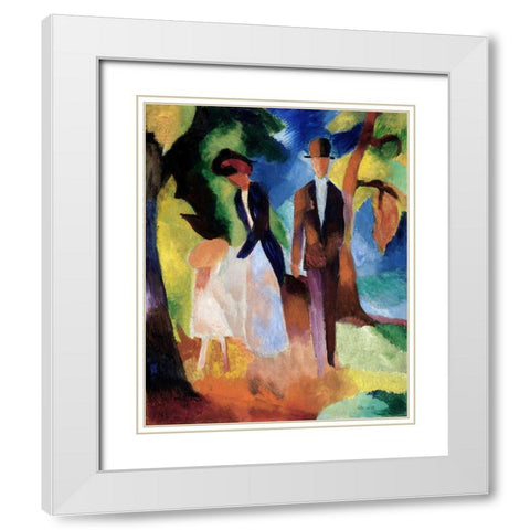 People by a Blue Lake White Modern Wood Framed Art Print with Double Matting by Macke, August