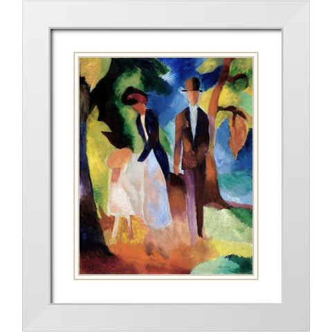 People by a Blue Lake White Modern Wood Framed Art Print with Double Matting by Macke, August