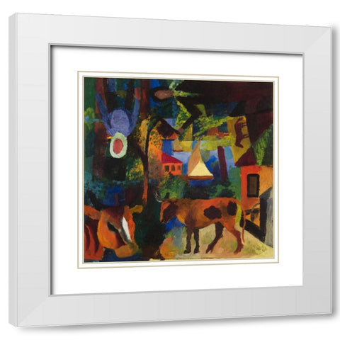 Landscape with Cows-Sailboat-and Painted-in Figures White Modern Wood Framed Art Print with Double Matting by Macke, August