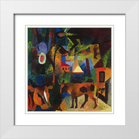 Landscape with Cows-Sailboat-and Painted-in Figures White Modern Wood Framed Art Print with Double Matting by Macke, August