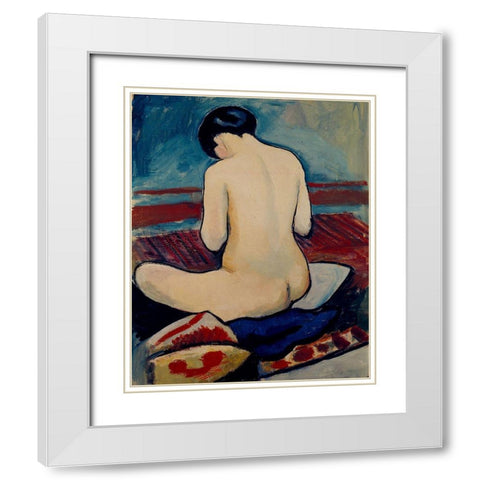 Sitting Nude with Pillow White Modern Wood Framed Art Print with Double Matting by Macke, August