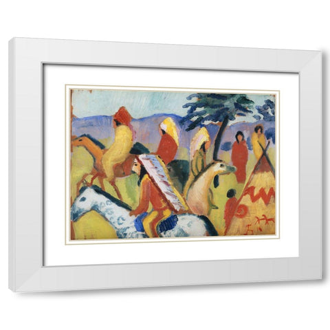 Indians Riding Near the Tent White Modern Wood Framed Art Print with Double Matting by Macke, August