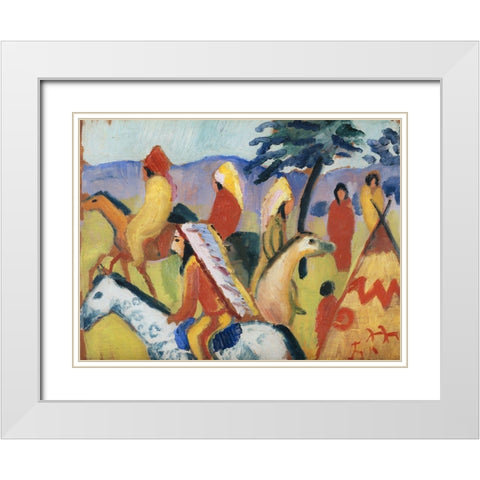 Indians Riding Near the Tent White Modern Wood Framed Art Print with Double Matting by Macke, August