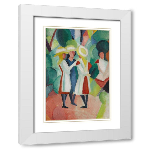 Three girls in yellow straw hats White Modern Wood Framed Art Print with Double Matting by Macke, August