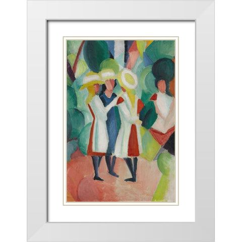 Three girls in yellow straw hats White Modern Wood Framed Art Print with Double Matting by Macke, August