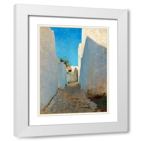 A Moroccan Street Scene White Modern Wood Framed Art Print with Double Matting by Sargent, John Singer