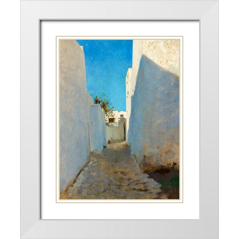 A Moroccan Street Scene White Modern Wood Framed Art Print with Double Matting by Sargent, John Singer