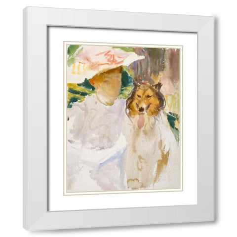 Woman with Collie White Modern Wood Framed Art Print with Double Matting by Sargent, John Singer