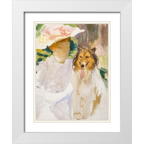 Woman with Collie White Modern Wood Framed Art Print with Double Matting by Sargent, John Singer