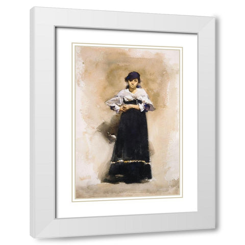 Young Woman with a Black Skirt White Modern Wood Framed Art Print with Double Matting by Sargent, John Singer