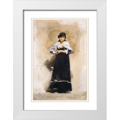 Young Woman with a Black Skirt White Modern Wood Framed Art Print with Double Matting by Sargent, John Singer