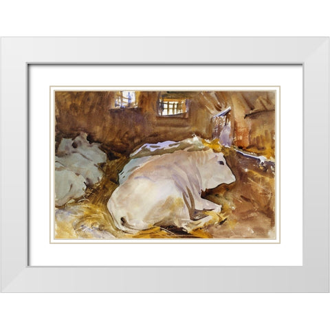 Oxen White Modern Wood Framed Art Print with Double Matting by Sargent, John Singer