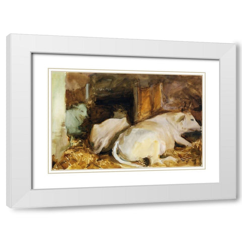 Three Oxen White Modern Wood Framed Art Print with Double Matting by Sargent, John Singer
