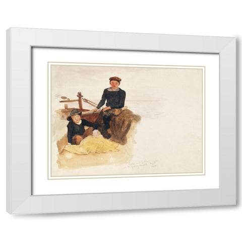 Oscar and Bobino on the Fishing Smack White Modern Wood Framed Art Print with Double Matting by Sargent, John Singer