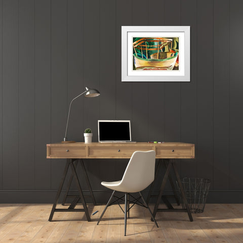 Fishboat White Modern Wood Framed Art Print with Double Matting by Dove, Arthur