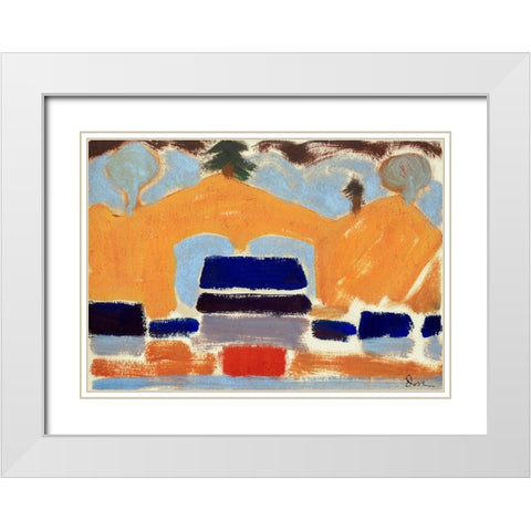 Landscape with Houses White Modern Wood Framed Art Print with Double Matting by Dove, Arthur