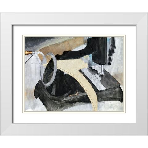 Hand Sewing Machine White Modern Wood Framed Art Print with Double Matting by Dove, Arthur