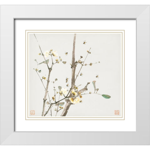 Insects and Flowers V White Modern Wood Framed Art Print with Double Matting by Lian, Ju