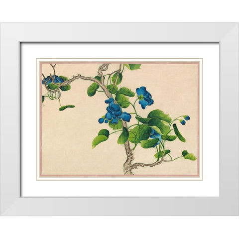 Climbing Blue Flowers  White Modern Wood Framed Art Print with Double Matting by Ruoai, Zhang
