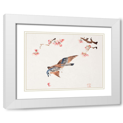 Page from Shi Zhu Zhai Flying Bird White Modern Wood Framed Art Print with Double Matting by Zhengyan, Hu