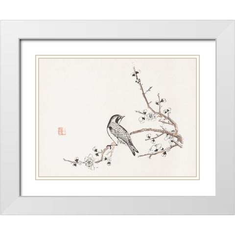 Page from Shi Zhu Zhai Bird on Branch White Modern Wood Framed Art Print with Double Matting by Zhengyan, Hu