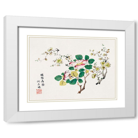 Page from Shi Zhu Zhai Pink Blossoms White Modern Wood Framed Art Print with Double Matting by Zhengyan, Hu