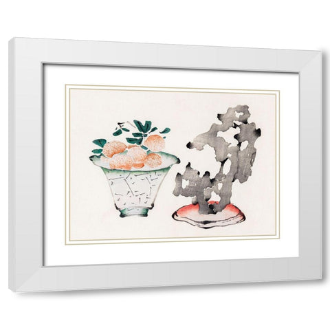 Page from Shi Zhu Zhai with Vase White Modern Wood Framed Art Print with Double Matting by Zhengyan, Hu