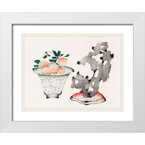 Page from Shi Zhu Zhai with Vase White Modern Wood Framed Art Print with Double Matting by Zhengyan, Hu