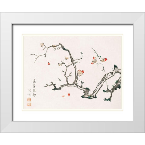 Page from Shi Zhu Zhai Red Flowers White Modern Wood Framed Art Print with Double Matting by Zhengyan, Hu