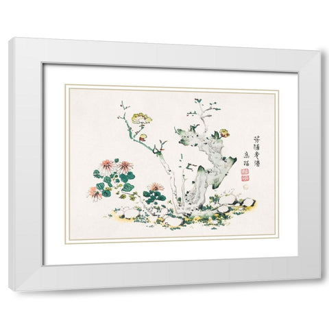 Page from Shi Zhu Zhai Tree with Blossom White Modern Wood Framed Art Print with Double Matting by Zhengyan, Hu