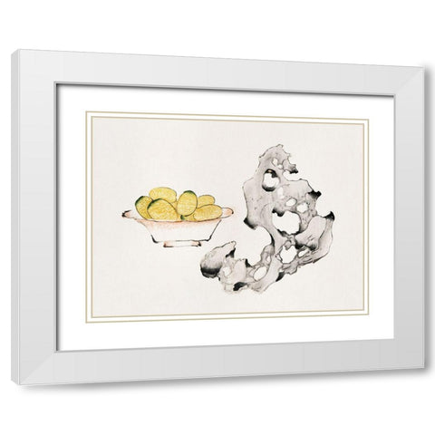 Page from Shi Zhu Zhai Fruit Bowl White Modern Wood Framed Art Print with Double Matting by Zhengyan, Hu