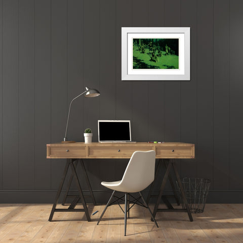 Apache Scouts Listening White Modern Wood Framed Art Print with Double Matting by Remington, Frederic