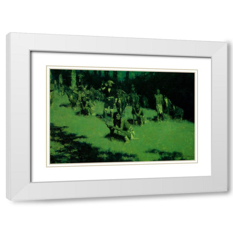 Apache Scouts Listening White Modern Wood Framed Art Print with Double Matting by Remington, Frederic