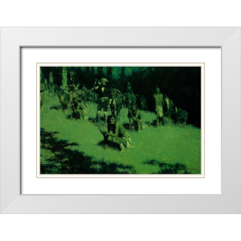 Apache Scouts Listening White Modern Wood Framed Art Print with Double Matting by Remington, Frederic