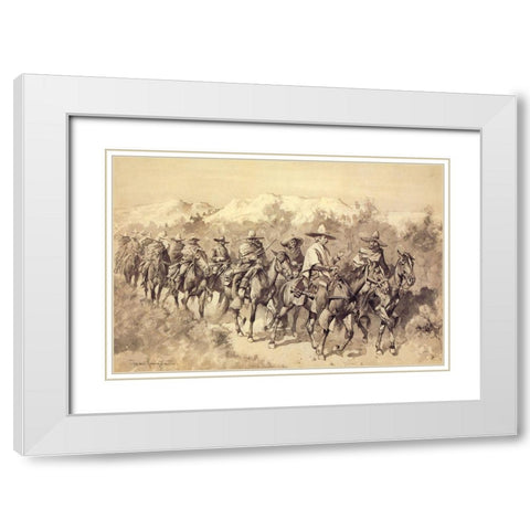 Caballeros White Modern Wood Framed Art Print with Double Matting by Remington, Frederic