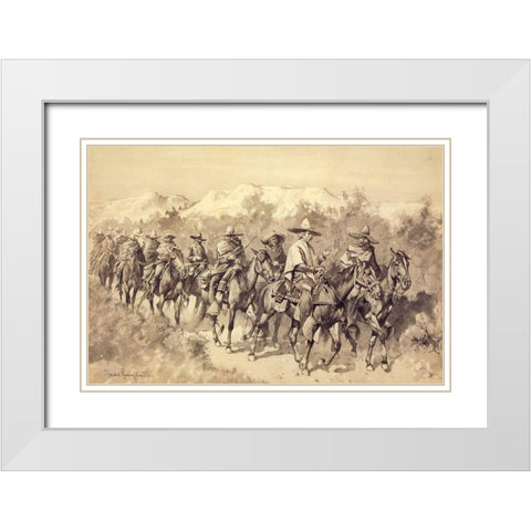 Caballeros White Modern Wood Framed Art Print with Double Matting by Remington, Frederic