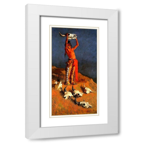 Conjuring Back the Buffalo White Modern Wood Framed Art Print with Double Matting by Remington, Frederic