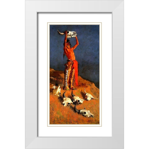 Conjuring Back the Buffalo White Modern Wood Framed Art Print with Double Matting by Remington, Frederic