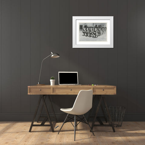 Drum Corps-Mexican Army-Sketch White Modern Wood Framed Art Print with Double Matting by Remington, Frederic