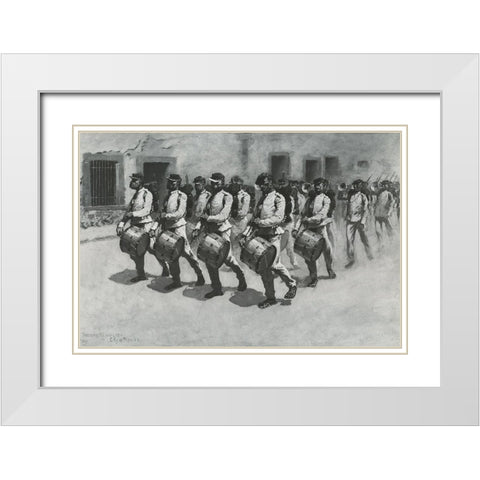 Drum Corps-Mexican Army-Sketch White Modern Wood Framed Art Print with Double Matting by Remington, Frederic