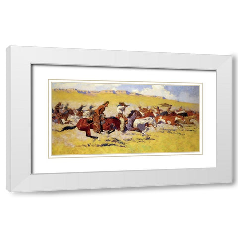 Fight for the Stolen Herd White Modern Wood Framed Art Print with Double Matting by Remington, Frederic