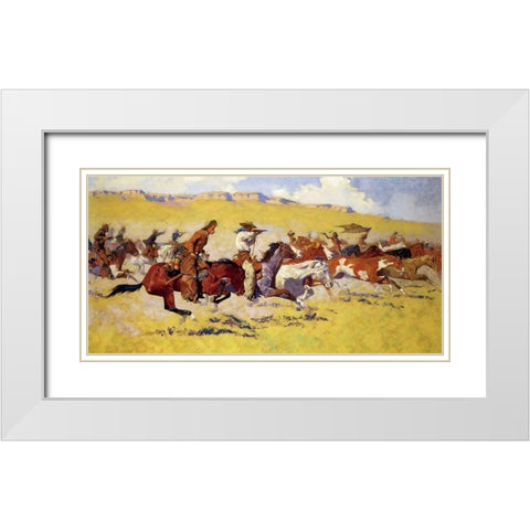 Fight for the Stolen Herd White Modern Wood Framed Art Print with Double Matting by Remington, Frederic