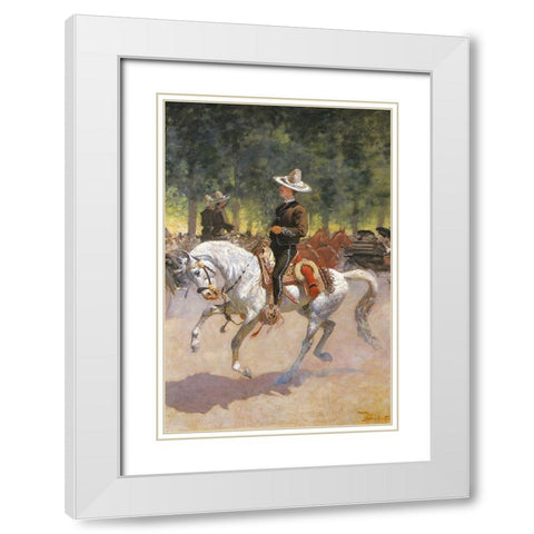 Gentleman Rider on the Paseo de la Reforma White Modern Wood Framed Art Print with Double Matting by Remington, Frederic