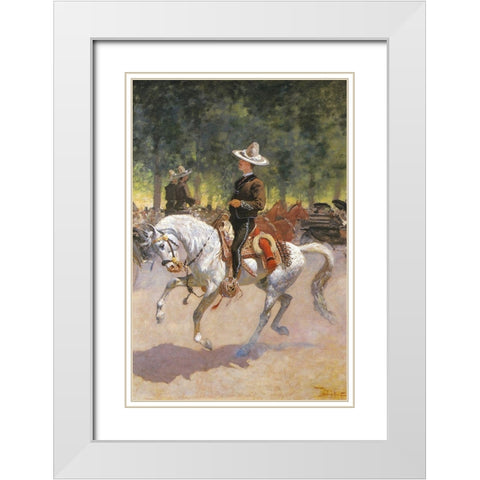 Gentleman Rider on the Paseo de la Reforma White Modern Wood Framed Art Print with Double Matting by Remington, Frederic
